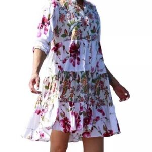 Floral White and Pink Babydoll Dress